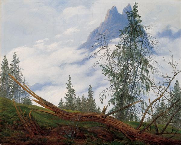 Caspar David Friedrich Mountain Peak with Drifting Clouds oil painting image